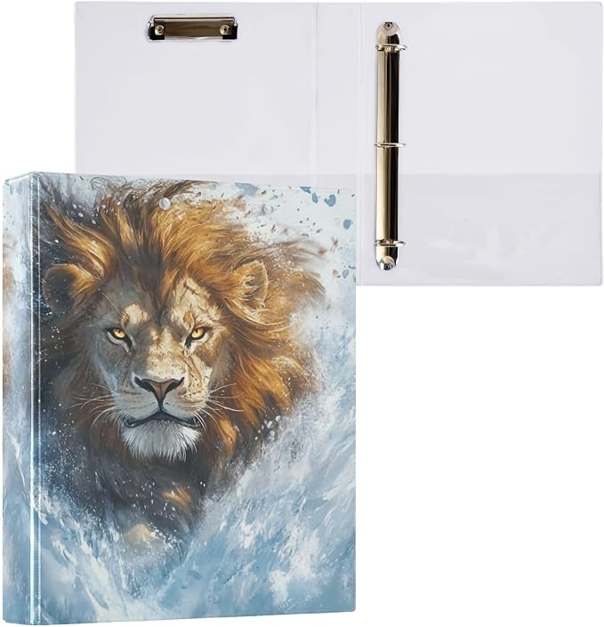 Lion Blue Decorative 3 Ring Binder 1.5 Inch Large View Binders with Pockets Holds 200 Sheets File Organizer for Office College School, 2 Pack