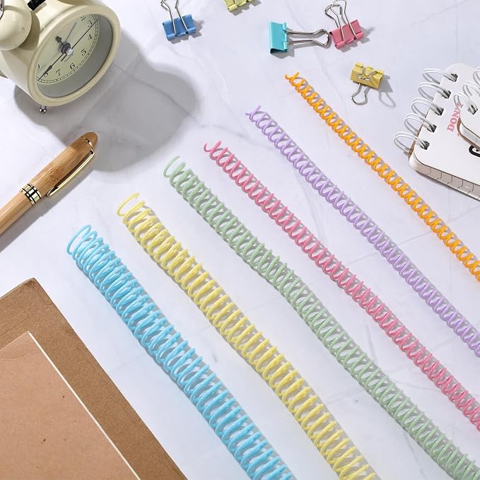 Leinuosen 120 Pack Binder Coils,1/4 5/16 3/8 1/2 5/8 3/4 Inch,Colorful | Plastic Spiral Binding Coils for Documents, Reports, Notebooks, Compatible with Standard Binding Machines, Office Supplies