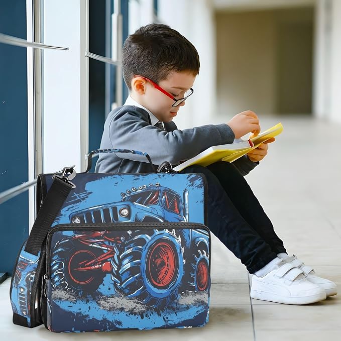 Truck Blue 3 Ring Binder Bag 1.5 inch Binder Organizer with Zipper Shoulder Strap 500 Sheet Documents Storage for School Office