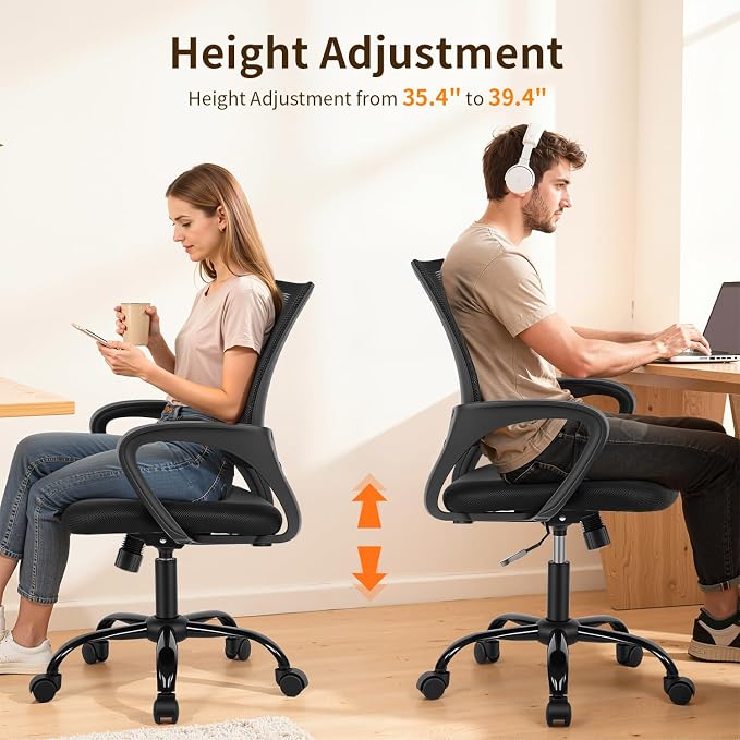 FDW Ergonomic Office Chair Home Desk Chair Task Mesh Computer Chair Gaming with Back Lumbar Support Armrest Modern Swivel Modern Adjustable Rolling Executive Mesh Chair for Women Men (Black) | with Lumbar Support & Adjustable Height | Breathable Mid-Ba...
