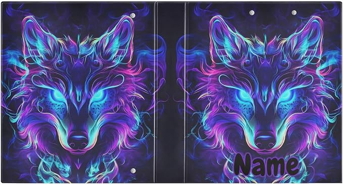 Custom 3 Ring Binder Mystical Wolf Face 1.5" Round Ring Binders Personalized Name View Binder with 200 Sheet for Kids School Supplies Women Men Office, 1 Pack