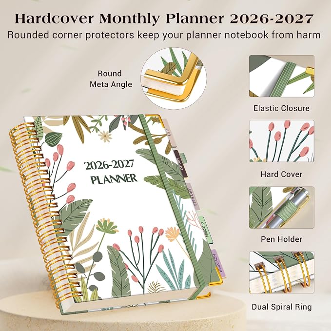 Academic Planner 2026-2027, 18 Months Weekly and Monthly Daily Planner from July 2026 - December 2027, 8.5" x 11" A4 Large Hardcover Agenda Organizer Book with Tabs, Spiral Yearly Calendar Planners for School Work Home, Colorful Botanicals