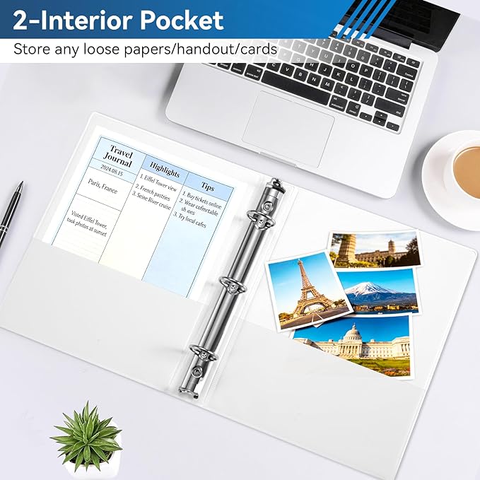 SUIN Mini 3 Ring Binder A5 Size 5.5"x8.5", 1" Round Ring 200 Sheet Capacity, Bulk 6 Pack White Binders for School Office