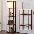 Floor Lamp with Shelves, Modern Shelf Lamps with Tempered Glass, Standing Lamp with LED Bulb, Display Corner Shelf with Lights for Living Room, Bedroom, Office, Brown