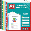 Sheet Protectors, PANDRI 200 Pack Color Heavy Duty Plastic Page Protectors Sheet Reinforced 11-Hole Fit for 3 Ring Binder Fits Standard 8.5 x 11 Paper, 9.25 x 11.25 Top Loaded, Acid Free