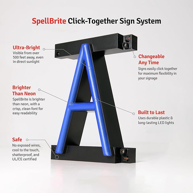SpellBrite SERVICE Sign | Directional Sign with Neon Look, Blue LED Light Source | 24.9" x 6.3"