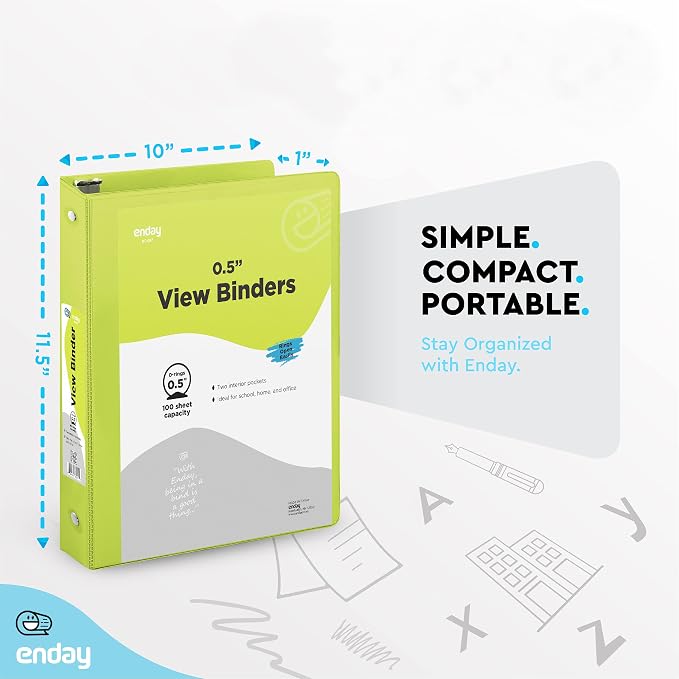 Enday 1/2 inch Binder 3 Ring Binder (24 Pack - Assorted Colors) O-Ring Binder with Clear View Cover and 2 Inside Pocket - for Letter Size 8.5 x 11'' Paper, Ideal for School Supplies, Office, and Home