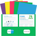 Two Pocket Folders, PANDRI 75 Pack 2 Pocket Folders, Letter Size Paper File Folder for School Office Home Business, Assorted 5 Colors