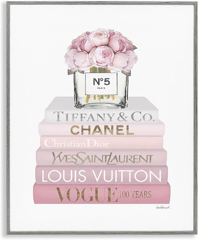 Stupell Industries 'Pink Rose Bouquet Bookstack', Framed Giclee Art, Gray, 16 x 20 Inches, Easy to Hang and Sturdy, Made in USA, by Amanda Greenwood | Stupell Industries · By Amanda Greenwood · Ready to hang · Great for bedroom or office · Made in USA