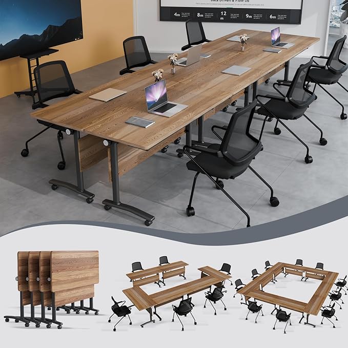 Folding Conference Table 4ft 5ft, Foldable Office Meeting Desk for 6 People, Multiple Sizes Colors Mobile Conference Room Table for Training Room School Business Furniture (4, White Walnut, 71in)