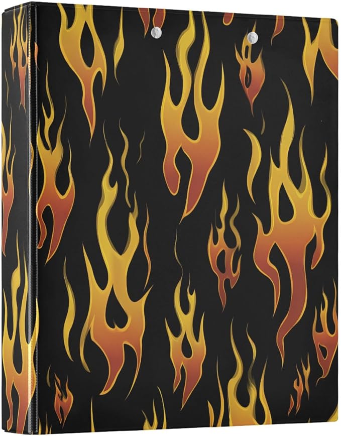 3 Ring Binder Yellow Orange Fire Flames 1.5" Round Ring Binders View Binder with 200 Sheet for Kids School Supplies Women Men Office, 1 Pack