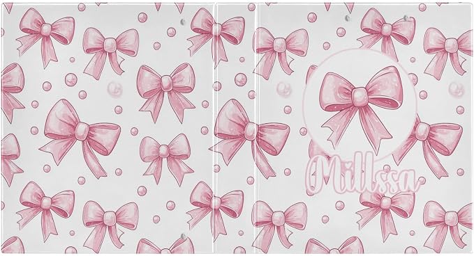 Pink Bows 4 3 Ring Binder with Clipboard Round Ring Binders Name Custom Binder 3 Interior Clear Pockets for Office Supplies 1 Pack