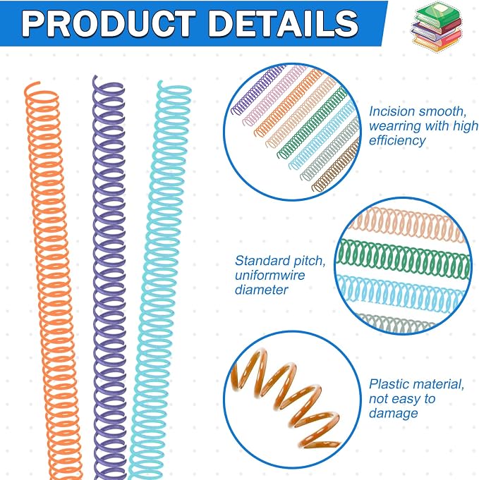 120 Pack Plastic Spiral Binding Coils Binder Binding Spirals Rings 5/16 Inch Spiral Binding Wire Combs Spines Coils, 4:1 Pitch (Pastel Color, 5/16 Inch)