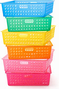 Geetery 6 Pack Classroom Storage Baskets with Handle,Translucent Colors | 14''x10'' Paper Tray Holds A4 Turn in Trays Plastic Paper Baskets Desk Organizer Bin for Classroom, Library, Office, Home
