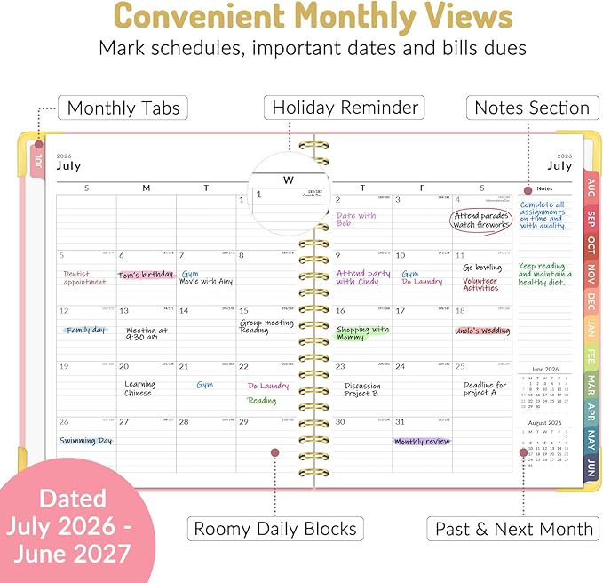 Forvencer Academic Planner 2026-2027, Calendar Jul 2026-Jun 2027, 8.5"x11"