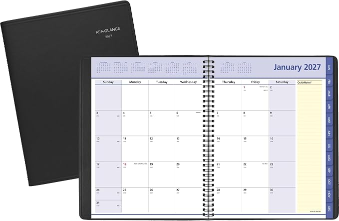 AT-A-GLANCE 2027 Planner, Monthly, 8.25" x 11", QuickNotes, Black (76060527)