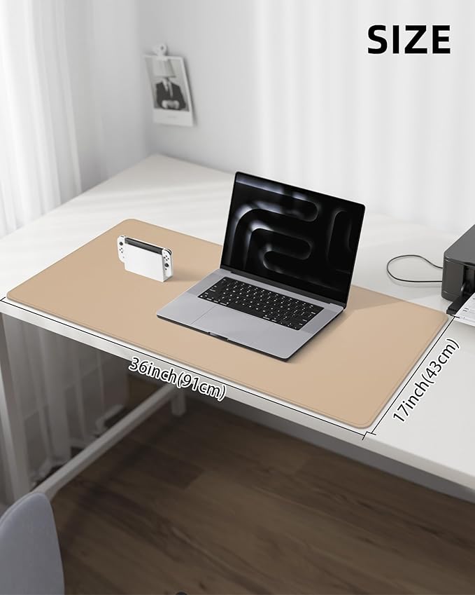 Leather Desk Protector, Large Mouse Pad & Waterproof PU Leather Blotter Mat - Non-Slip Desk Cover for Office and Home (Apricot, 36" x 17")