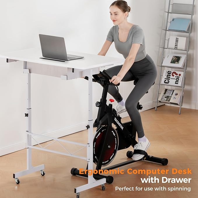 COMHOMA Standing Desk Adjustable Height & Tiltable Tabletop, Portable Stand Up Desk for Laptop, Mobile Folding Desk for Home Office Work and Walking Pad Treadmill, Height 30.7"-46.4", White