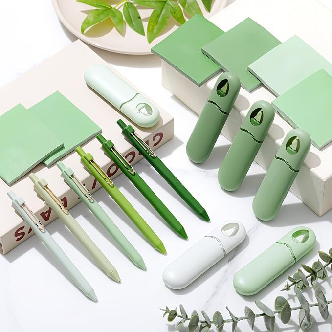 Sayglossy 18 Pcs Aesthetic School Supplies Gradient Green Gifts Set for Student Teacher Sticky Notes Black Ink Pens Correction Tape Stationery Set for Back to School Office Advanced Desk Accessories