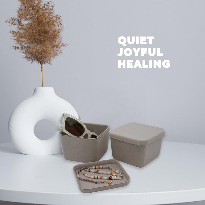 2pc Lidded Felt Desktop Stackable Storage Container with Lid, Stone