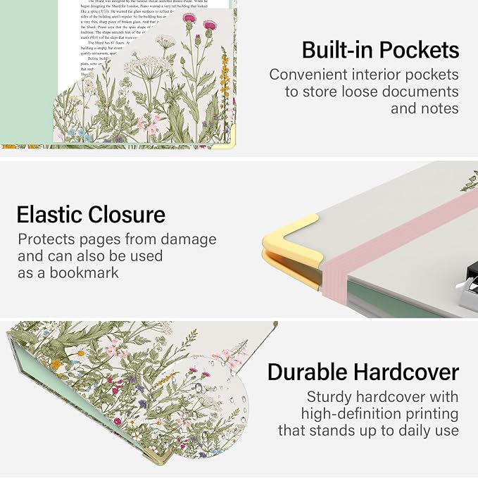 3 Ring Binder 2 Inch for Letter Size 8.5" x 11" Paper, Clipboard Binder with 5 Tabbed Dividers with Pockets, Plastic Folder and 40 Divider Stickers, School and Office Supplies, Garden Flowers