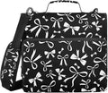 Ribbon Bow Black Print Zipper Binder Bag 3 Ring with Shoulder Strap & Handle Multi Pocket Binder Organizer Bag Large Capacity for School Office Supplies