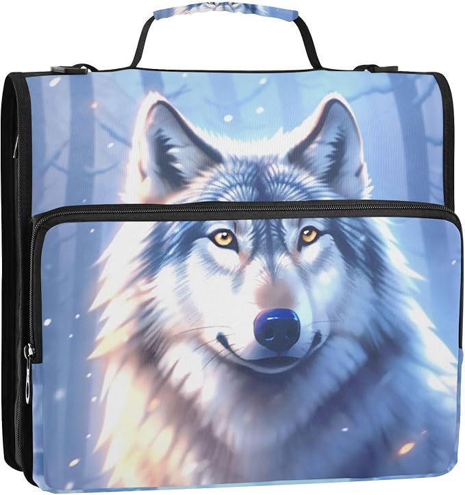 Wolf Winter 3 Ring Binder Bag 1.5 inch Binder Organizer with Zipper Shoulder Strap 500 Sheet Documents Storage for School Office