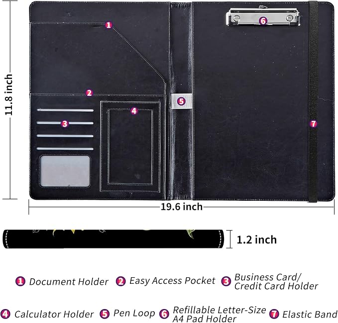 Padfolio/Portfolio Folder Clipboard,Padfolio Clipboard,Writing Portfolio Leather with Cover for Card Holder Slot Letter Size A4 for Office Conference Notepad Clip Boards,Lovely Sloth Sunflower