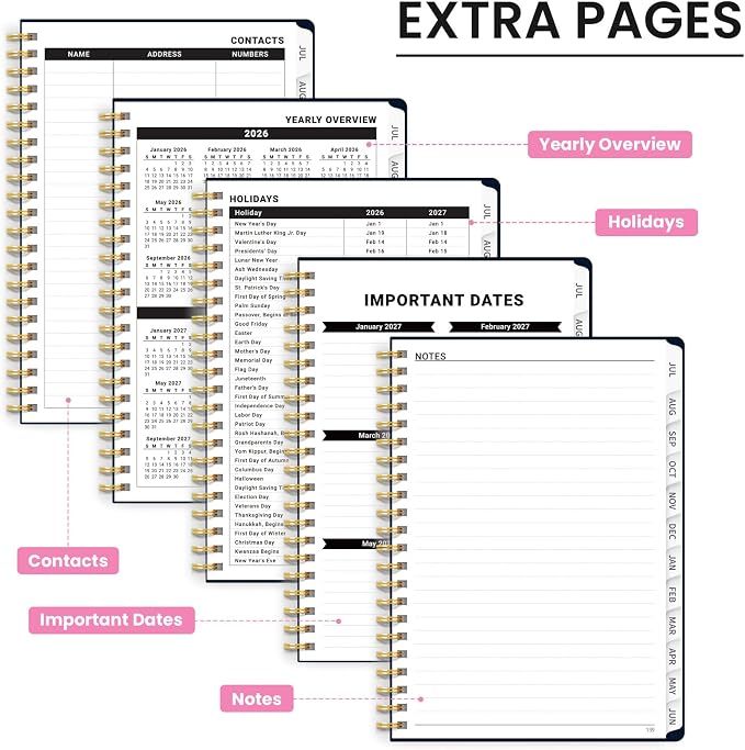 Academic Planner 2026-2027, Monthly and Weekly Calendar Planner, July 2026 - June 2027, Pretty Hardcover Teacher Student Planning Agenda Book with Tabs, Fit for School Office Supplies, 8.5" x 11", Humming Glow