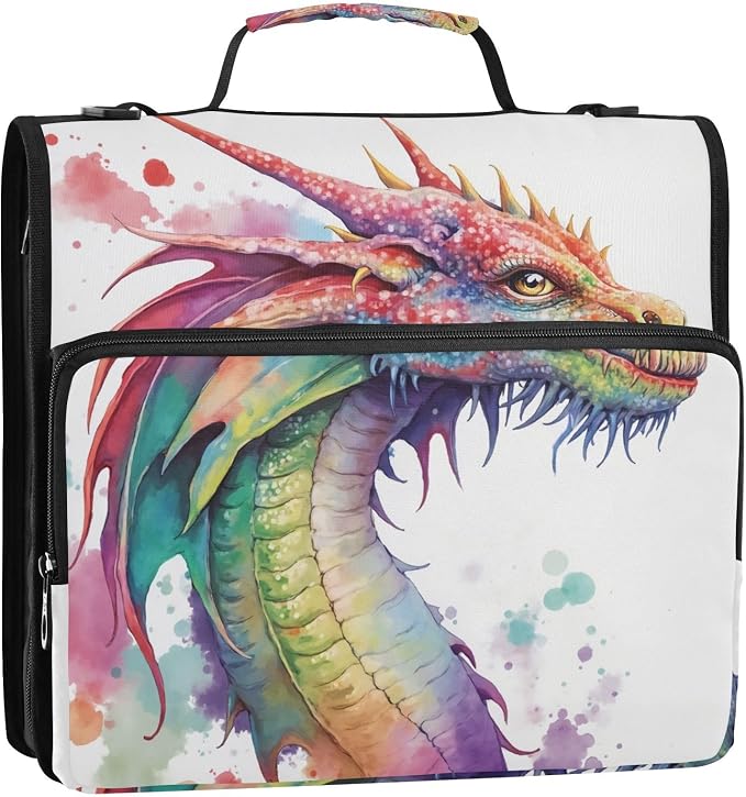 Watercolor Dragon 3 Ring Binder Bag 1.5 inch Binder Organizer with Zipper Shoulder Strap 500 Sheet Documents Storage School Office
