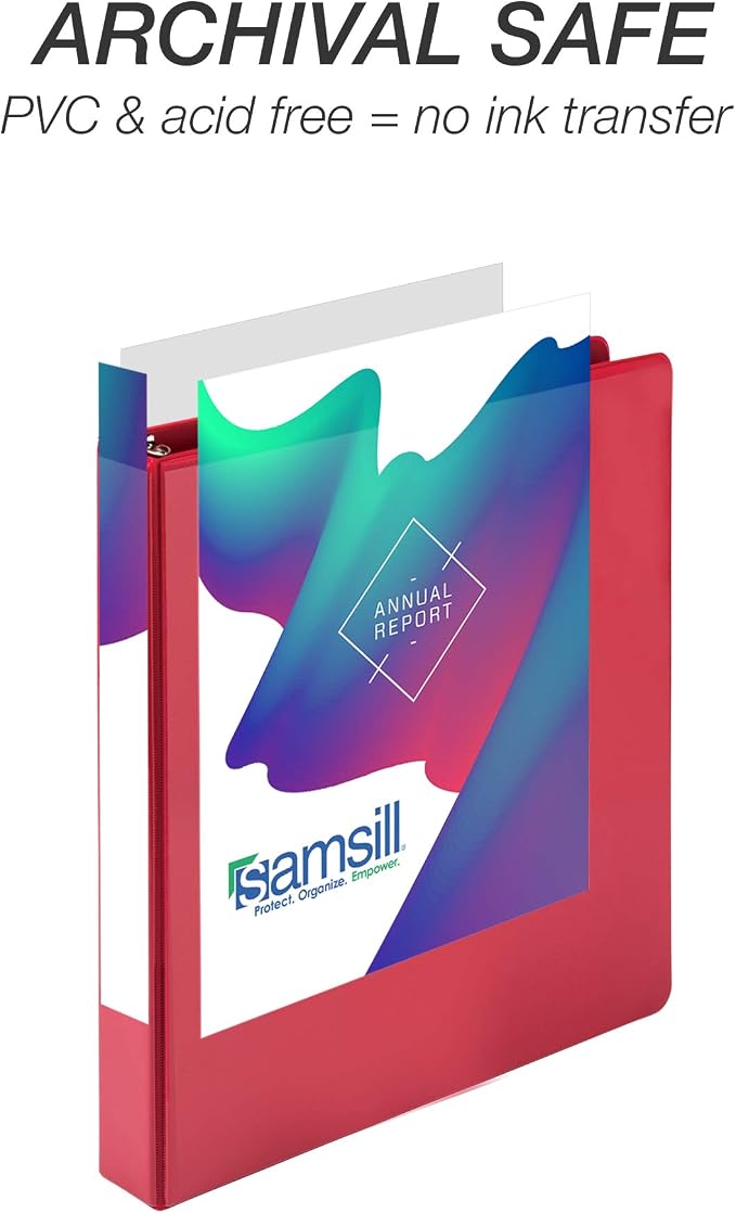 Samsill Durable 1 inch 3 Ring Binder, D Ring Binder, 100% Recycled Chipboard, Red