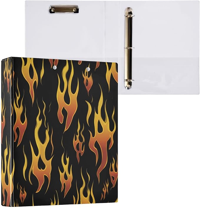 3 Ring Binder Yellow Orange Fire Flames 1.5" Round Ring Binders View Binder with 200 Sheet for Kids School Supplies Women Men Office, 1 Pack