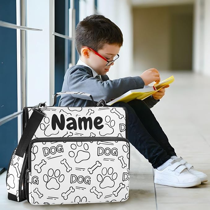 Custom Dog Paw Print Bones 3 Ring Binder Bag 1.5 inch Personalized Name Binder Organizer 500 Sheet Documents Storage for School Office