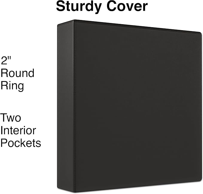 Staples 2" 3-Ring View Binder, Black, 4/Pack