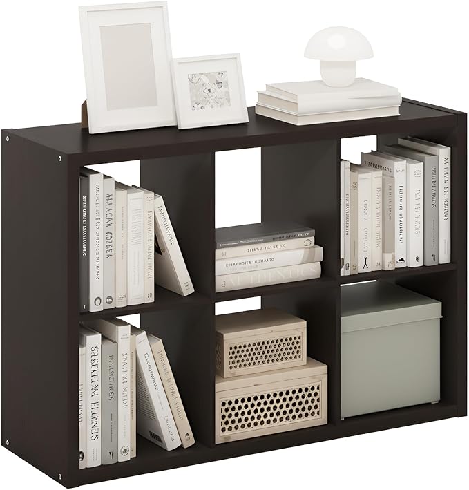 Furinno Cubicle Book Shelf, 6-Cube Bookshelf, Extra Thick Frame Horizontally & Vertically Reversible Bookcase with Open Back, 14.6 x 43.8 x 30, for Living Room, Bedroom, Home Office, Black Oak