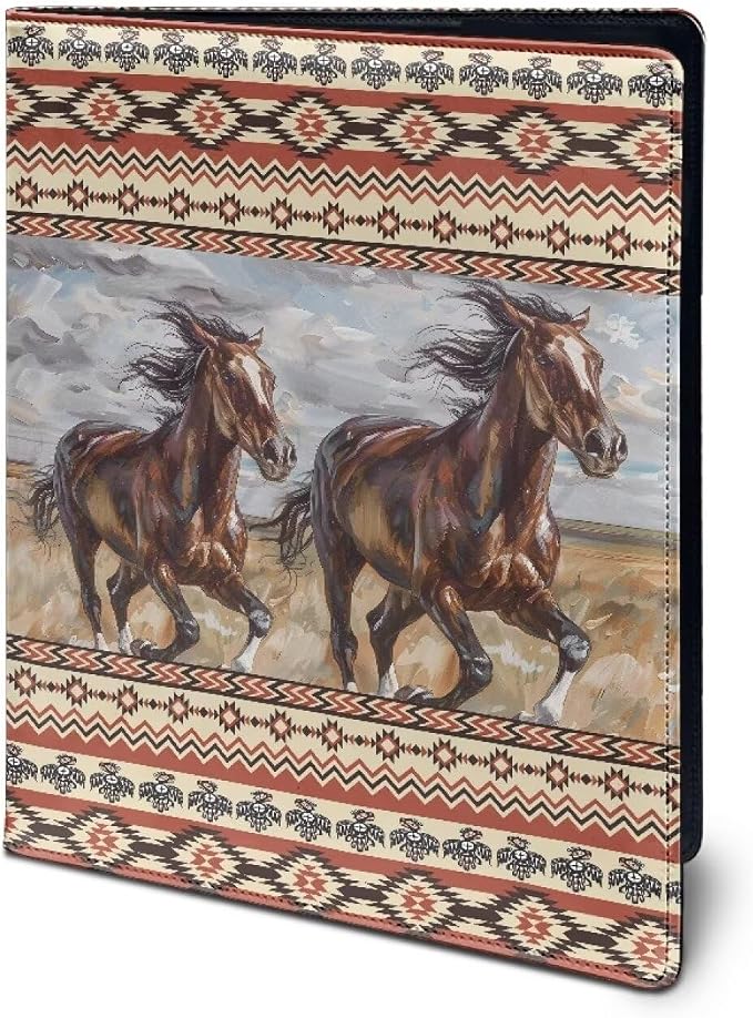 Dreaweet Southwestern Portfolio Binder Leather Padfolio for Women Men Aztec Tribal Horse Portfolio Folder for Documents Resume,Letter/A4 Size Clipboard,Business Card Holders Organizer