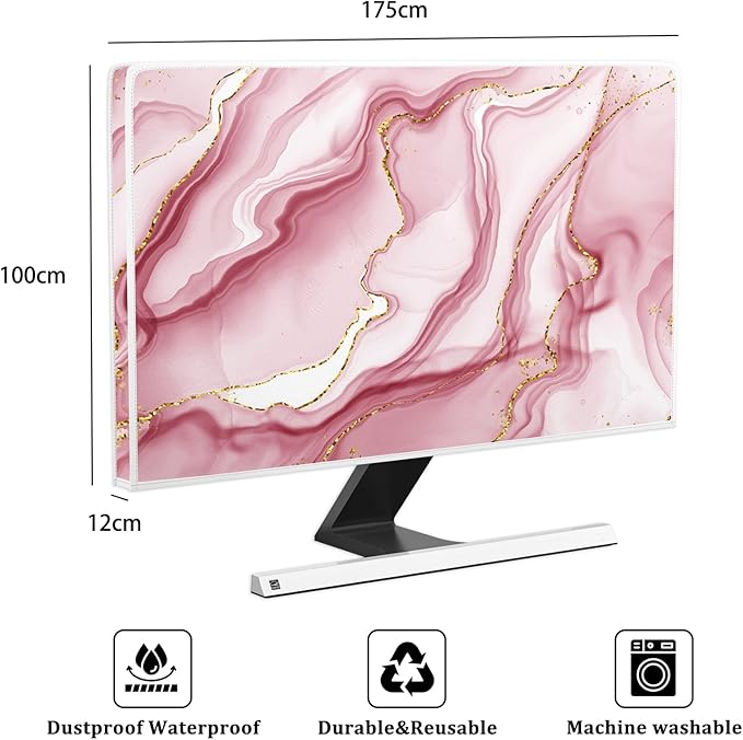 Baocicco Gold Pink Marble Waterproof TV Display Screen Cover 75 Inch TV Accessories Laptop TVs LCD Screen Decoration for Tablet Anti-Static Dustproof Protective for Home Office