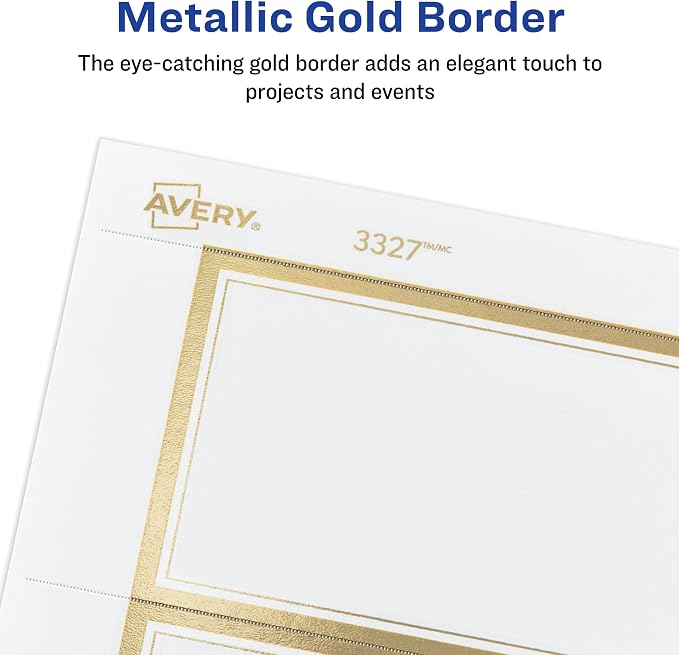 Avery Invitation Cards, Metallic Gold Borders, 5" x 7" Matte White, Laser/Inkjet Printable, 30 Cards and Envelopes (3325)