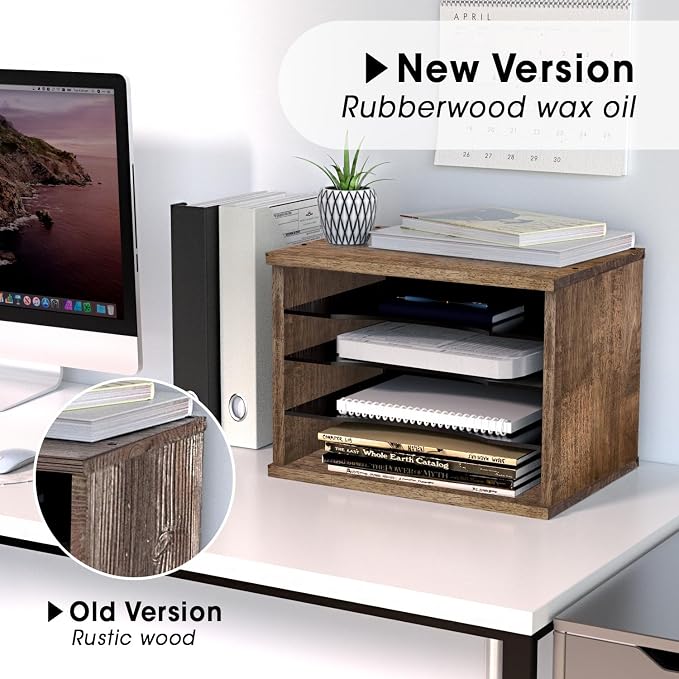 J JACKCUBE DESIGN Rustic Wood Desk Organizer 4 Compartment Paper File Holder for Home and Office, Document Storage, File sorter, Mail and Letter Tray- MK560A