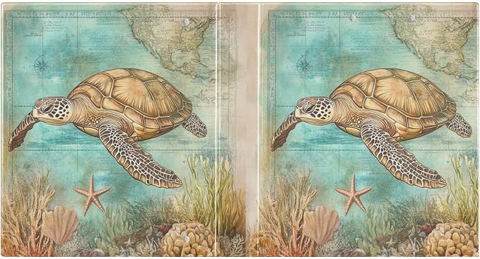 Nautical World Map Vintage Sea Turtle Binder 1.5 Inch Binder with Clipboard&Pockets, Hardcover Binders 3 Ring, Heavy Duty Large File Folder for Office School Supplies - Holds 200 Sheets