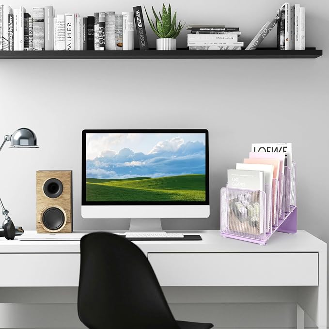 LEKETREE Purple File Organizer for Desk, Desk Organizer with 5-Section Vertical File Rack, File Folder Organizer (Purple)