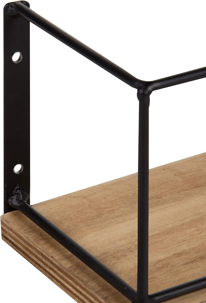 Kate and Laurel Benbrook 24 inch 2-Pack Wood and Metal Floating Wall Shelves, Rustic Brown and Black