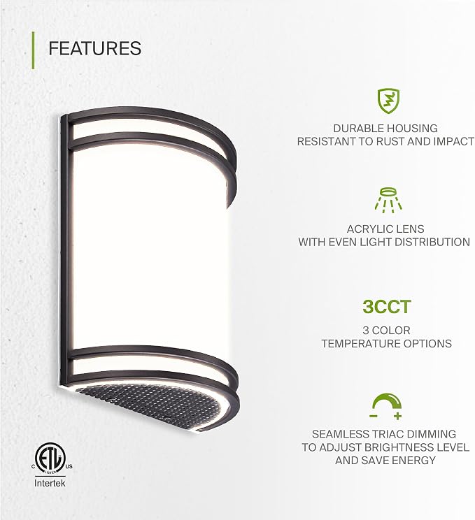 ASD Indoor LED Wall Sconce Lights - 10 Inch 15W Bronze Modern LED Wall Sconces Hardwired - ETL Dimmable 3000K 4000K 5000K Adjustable Sconce Light Fixture for Bedroom, Hallway