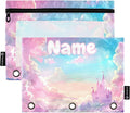 Custom Princess Castle Pink Sky Pencil Pouch for 3 Ring Binder, 2 Pack Personalized Name Waterproof Pencil Bags Clear Window Pencil Case School Office Supplies