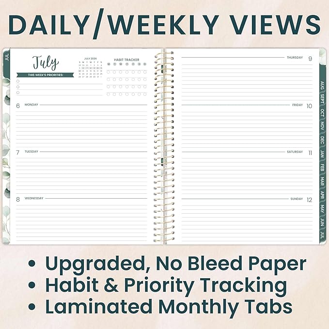 bloom daily planners 2026-2027 Planner (8.5” x 11") 13 Month Academic Organizer (July 2026 - July 2027) - Weekly & Monthly Agenda Book with Stickers & Tabs - Boho Greenery