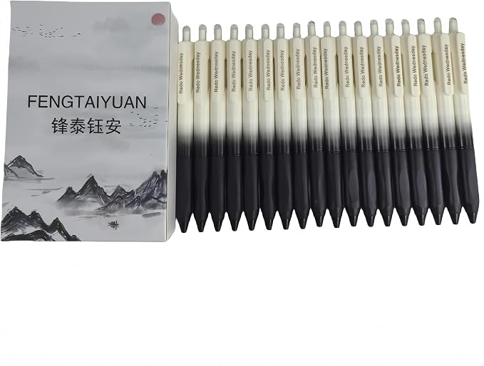 Fengtaiyuan Retractable Gel Pens, 0.5mm ST Precision Tip Quick Dry Black Ink, Gradient Black Barrel with Triangular Silicone Non-Slip Grip, Ergonomic Smooth Pens for Exam School Office [Pack of 18]