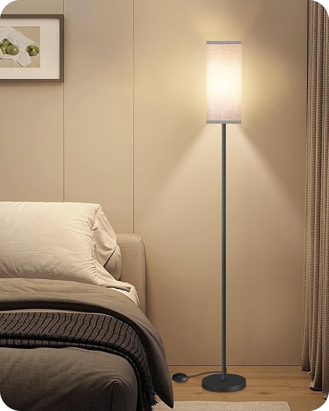 Floor Lamp, Pole Lamp with Foot Switch, Modern Standing Lamp Lampshade, Minimalist Freestanding Lamp (Bulb Not Included), for Living Room, Bedroom Office ETL Listed, Black and Gray H07LD05