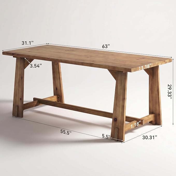 LITTLE TREE 63" Long Large Wood Desks, Solid Wood Office Desk | Farmhouse Executive Computer Desk, Large Work Writing Table, Rustic Brown Business Furniture for Home