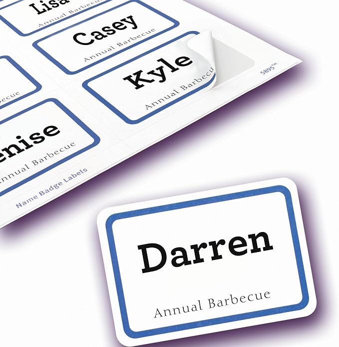 Avery Flexible Printable Name Tags, 2-1/3" x 3-3/8", White with Blue Border, 400 Removable Name Badges (05895)