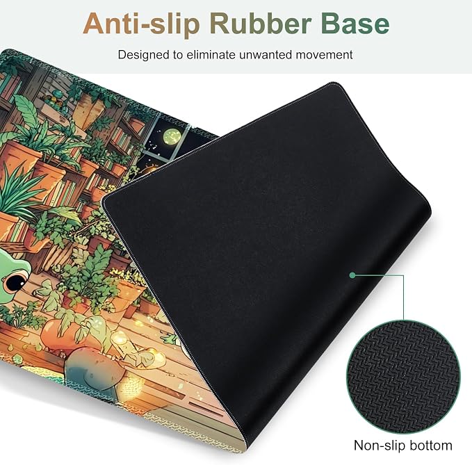 Large Gaming Mouse Pad Set, 4 in 1 Ergonomics Keyboard Desk Mat with Memory Foam Wrist Rest, Computer PC Extended Game Mousepad, Non-Slip Desk Matt Easy Typing Pain Relief I Frog & Mushroom